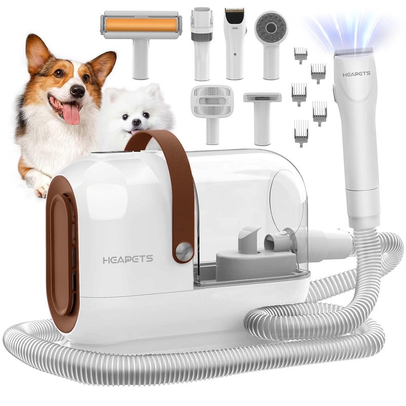 HEAPETS Dog Grooming Vacuum Kit - 3L Vacuum with 7 Tools, Low Noise Electric Clipper and Brush for Pet Shedding at Home, White - Image 1
